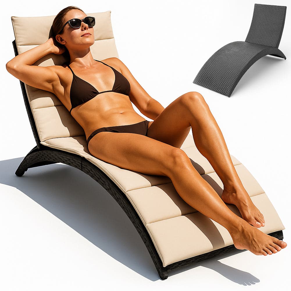 Lettino Sdraio Pieghevole Giardino Esterno con Cuscino, Rattan Salvaspazio Relax Nero Beige in Lettini Danyx - Casoria, commercioVirtuoso.it
