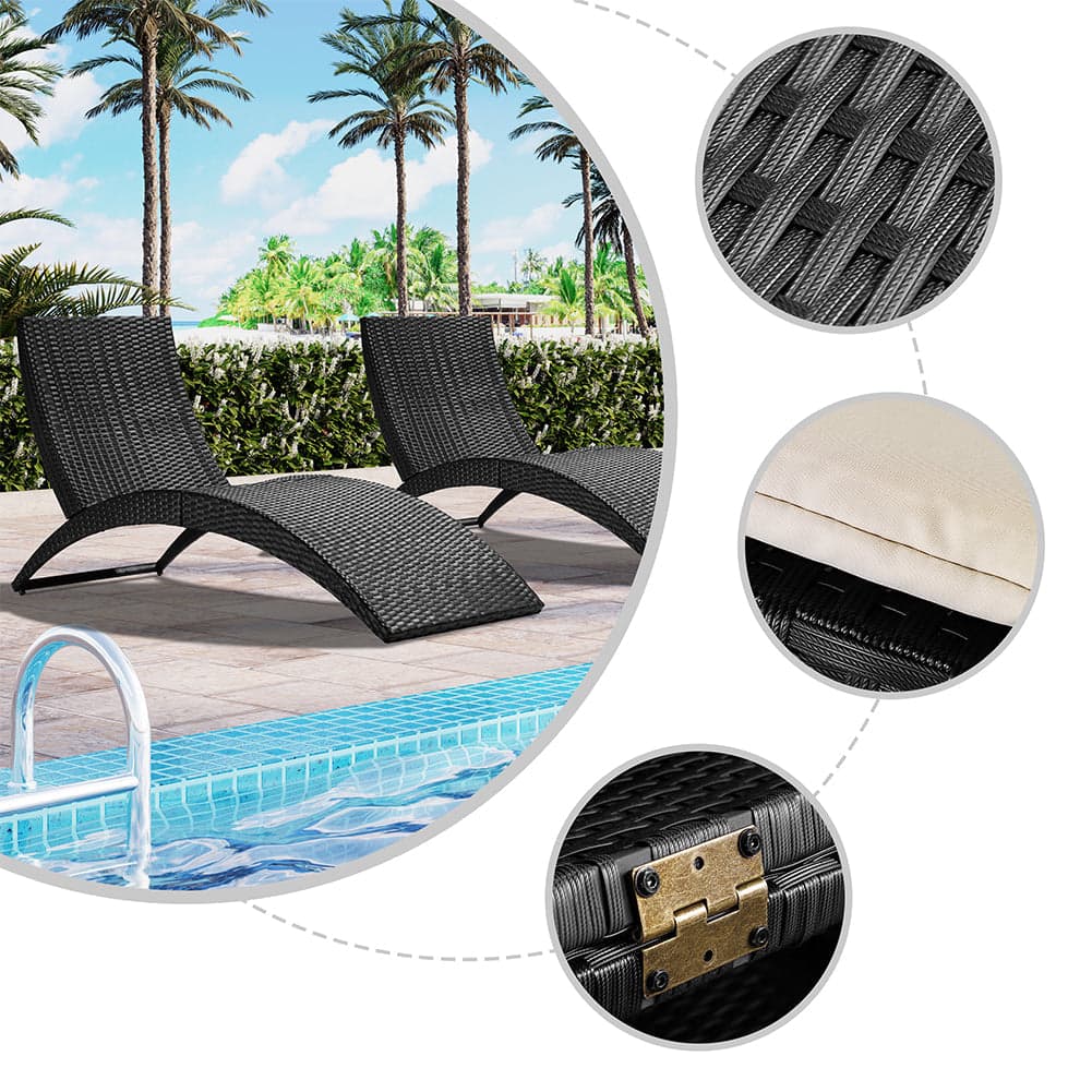 Lettino Sdraio Pieghevole Giardino Esterno con Cuscino, Rattan Salvaspazio Relax Nero Beige in Lettini Danyx - Casoria, commercioVirtuoso.it