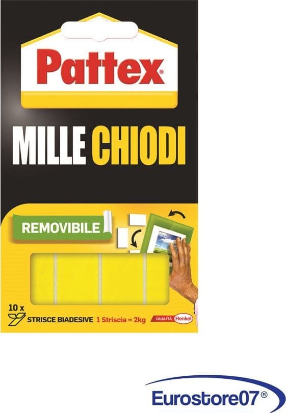 PATTEX MILLECHIODI BIADESIVO REMOVIBILE 10 strisce mm.40x20 in prodotto EuroStore07 - Alatri, commercioVirtuoso.it
