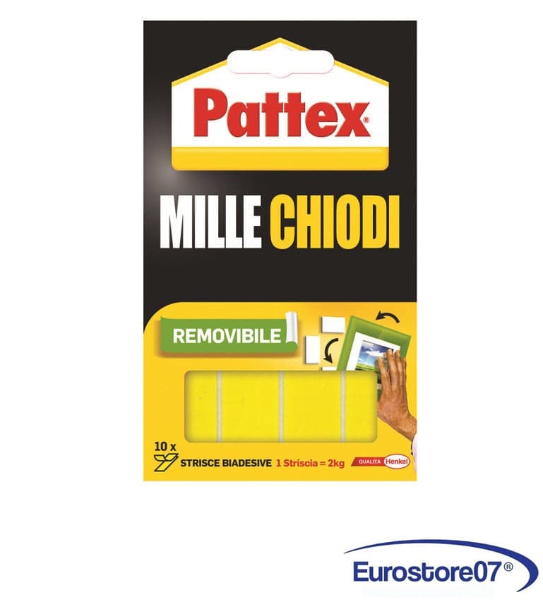 PATTEX MILLECHIODI BIADESIVO REMOVIBILE 10 strisce mm.40x20 in prodotto EuroStore07 - Alatri, commercioVirtuoso.it