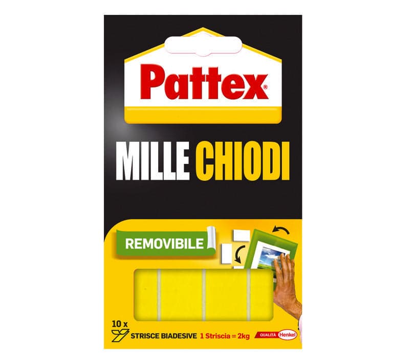 PATTEX MILLECHIODI BIADESIVO REMOVIBILE 10 strisce mm.40x20 in prodotto EuroStore07 - Alatri, commercioVirtuoso.it