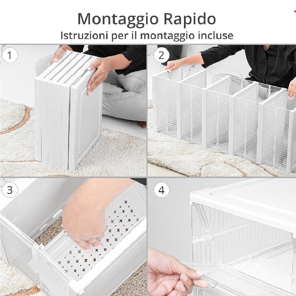 Kit 6 Scatole Portascarpe Impilabili Salvaspazio 34.5x25.5 H105 cm Ventilate Multiuso in Scatole per scarpe e stivali Danyx - Casoria, commercioVirtuoso.it