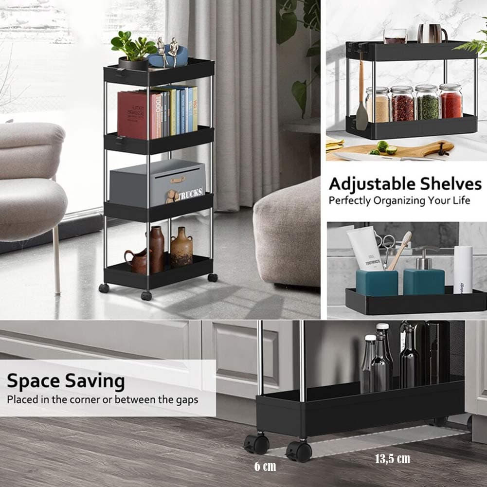Carrellino Cucina Bagno Slim Salvaspazio 40x13.5 H 85cm Carrello Porta Tutto Nero in Carrelli porta oggetti Danyx - Casoria, commercioVirtuoso.it