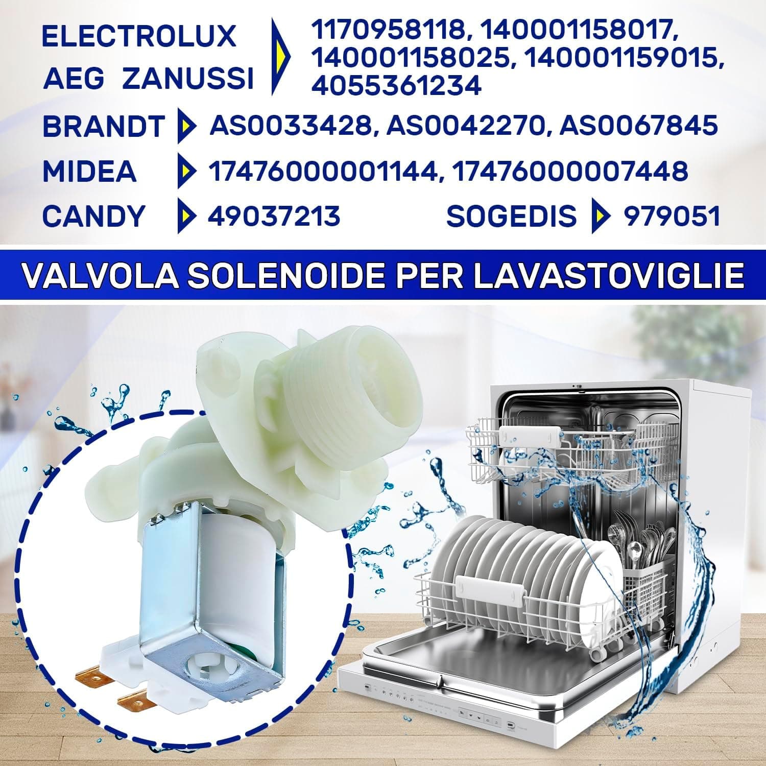 ELETTROVALVOLA 1 VIA 180° LAVASTOVIGLIE ELECTROLUX 1170958118 / CANDY 49037213 in prodotto EuroStore07 - Alatri, commercioVirtuoso.it