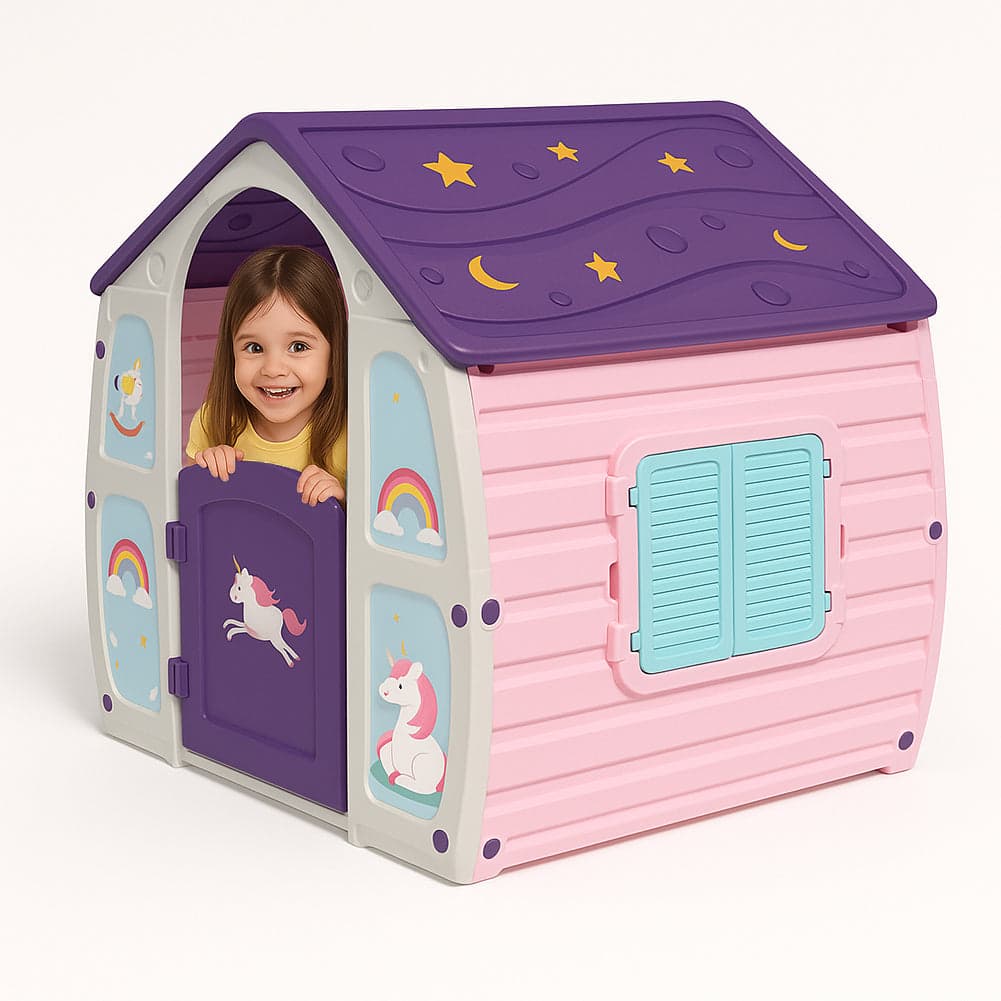 Casetta Giocattolo per Bambini Tema Unicorno Casa Gioco in Plastica 102x89x109cm