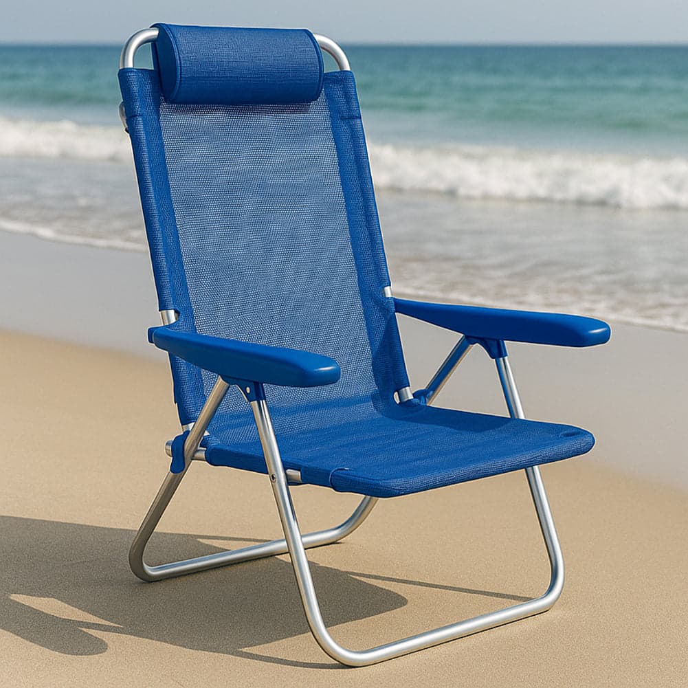 Spiaggina Pieghevole Portatile Schienale Reclinabile 5 Posizioni Sdraio Blu