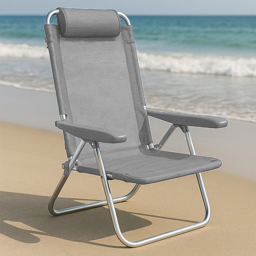 Spiaggina Pieghevole Portatile Schienale Reclinabile 5 Posizioni Sdraio Grigio