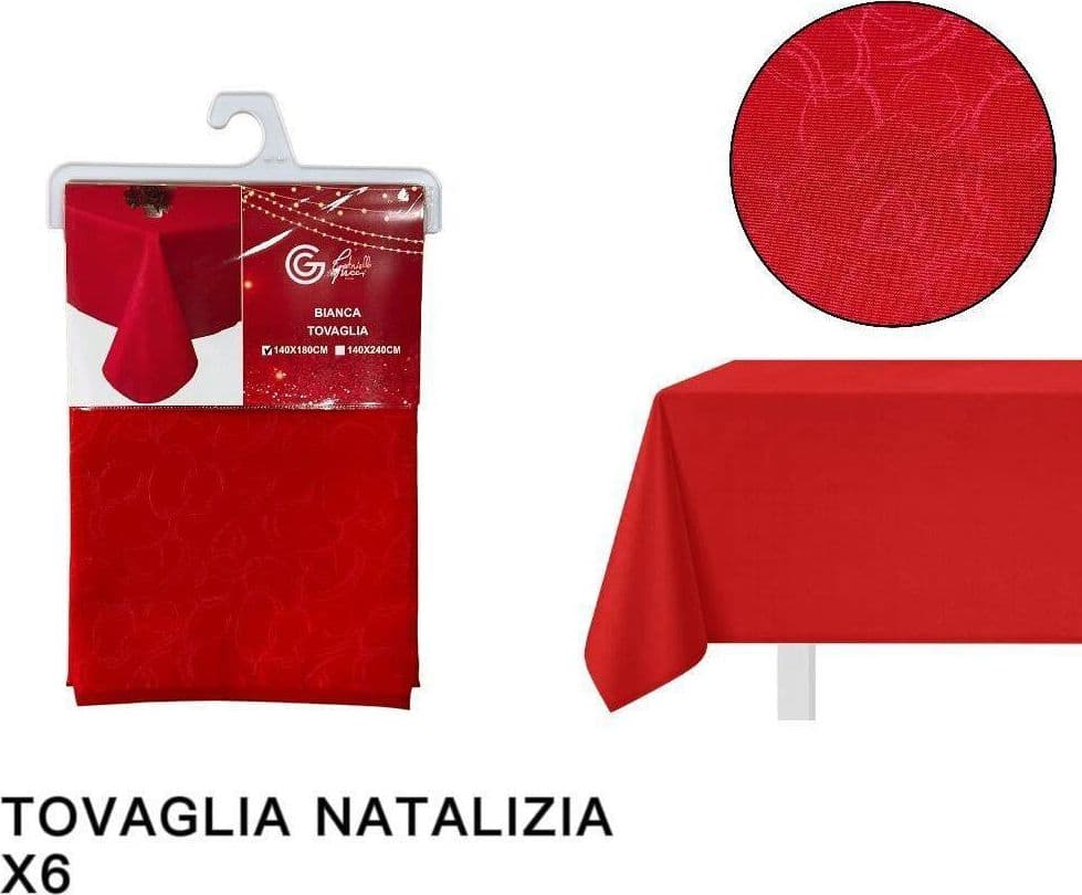 TOVAGLIA NATALIZIA TESSUTO ROSSO TINTA UNITA NATALE CAPODANNO 6 POSTI 140X180CM in Tovaglie Trade Shop italia - Napoli, commercioVirtuoso.it