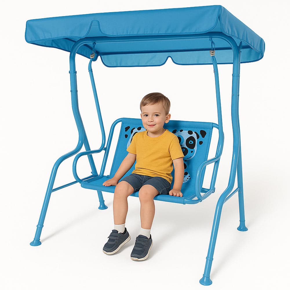 Dondolo Altalena per Bambini Azzurro Design Dalmata con Tettoia Tetto Parasole