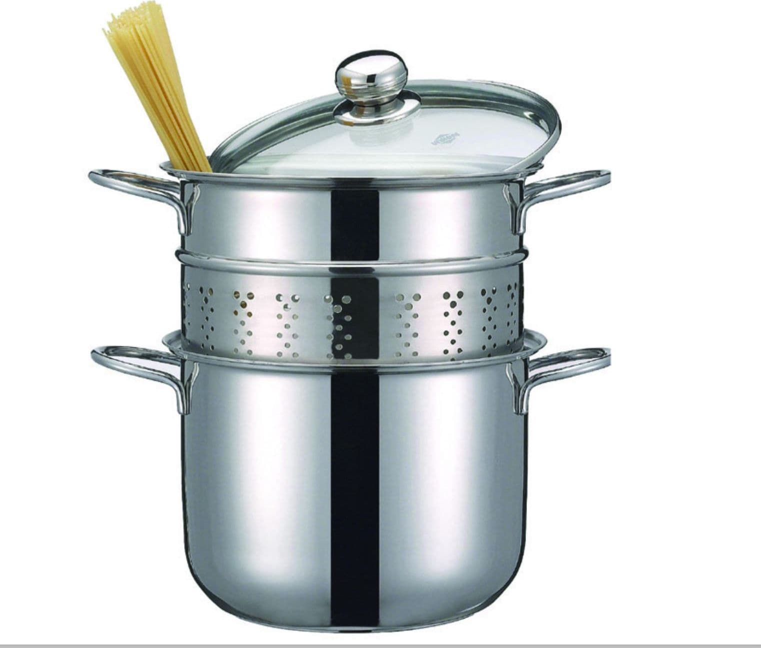 PASTAIOLA HOTPOT IN ACCIAIO INOX 18/10 ANCHE INDUZIONE COPERCHIO VETRO- cm.22 in prodotto EuroStore07 - Alatri, commercioVirtuoso.it