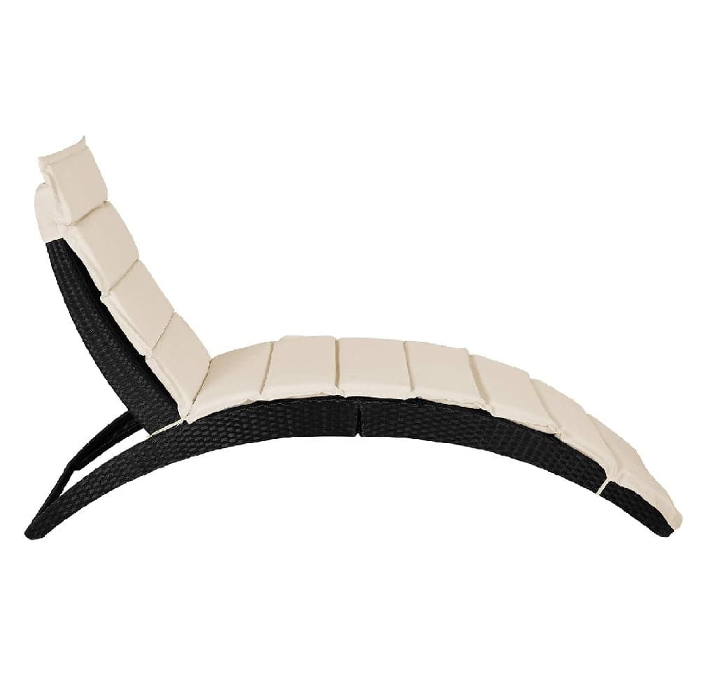 Lettino Sdraio Pieghevole Giardino Esterno con Cuscino, Rattan Salvaspazio Relax Nero Beige in Lettini Danyx - Casoria, commercioVirtuoso.it
