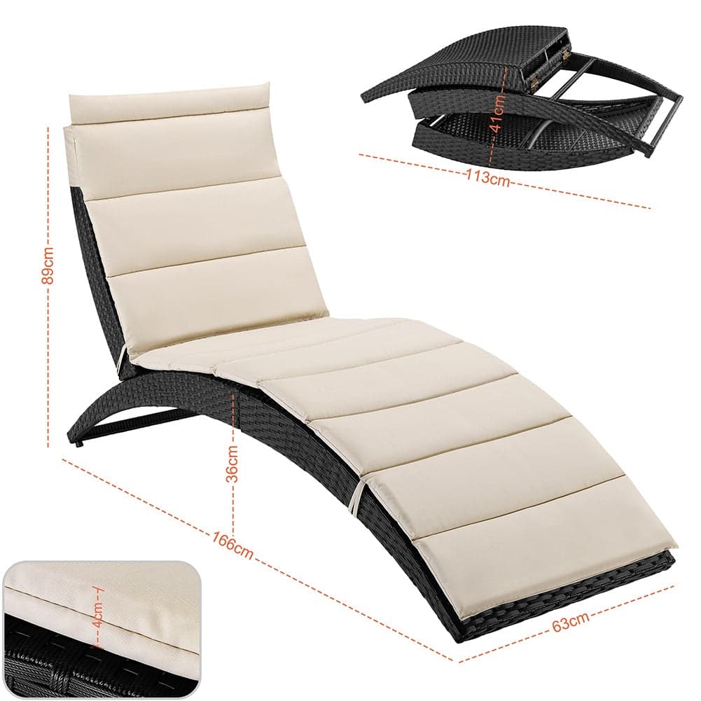 Lettino Sdraio Pieghevole Giardino Esterno con Cuscino, Rattan Salvaspazio Relax Nero Beige in Lettini Danyx - Casoria, commercioVirtuoso.it