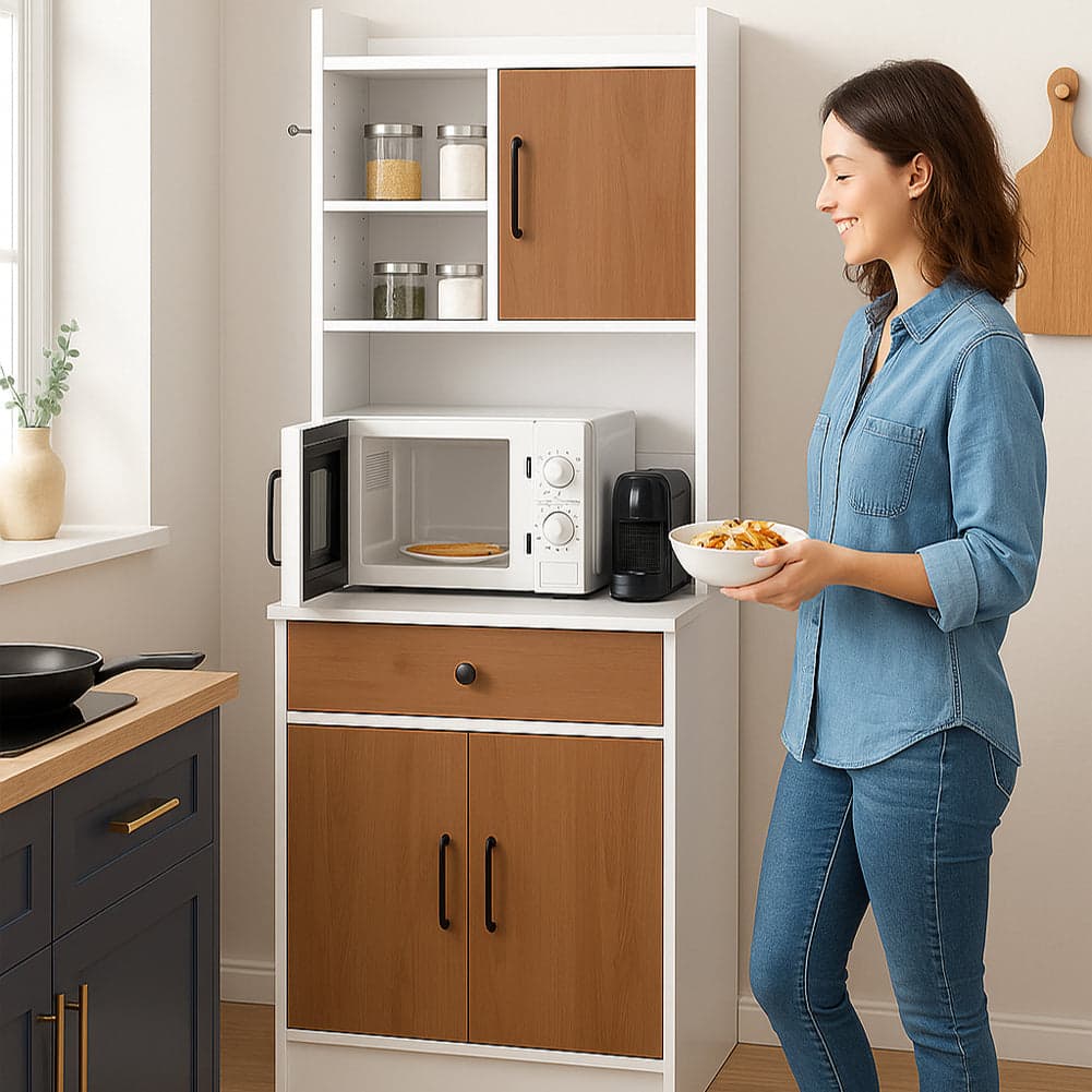 Armadio da Cucina Alto Credenza Multiuso Mobile Salvaspazio Bianco e Quercia in Mobili a colonna Esplodia - Napoli, commercioVirtuoso.it