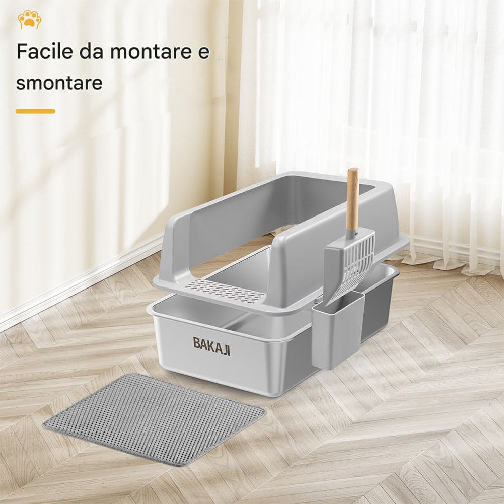 Lettiera per Gatti Grigia in Acciaio con Tappetino Capacità 35 Litri con Paletta in Contenitori per lettiere e cassette igieniche Esplodia - Napoli, commercioVirtuoso.it