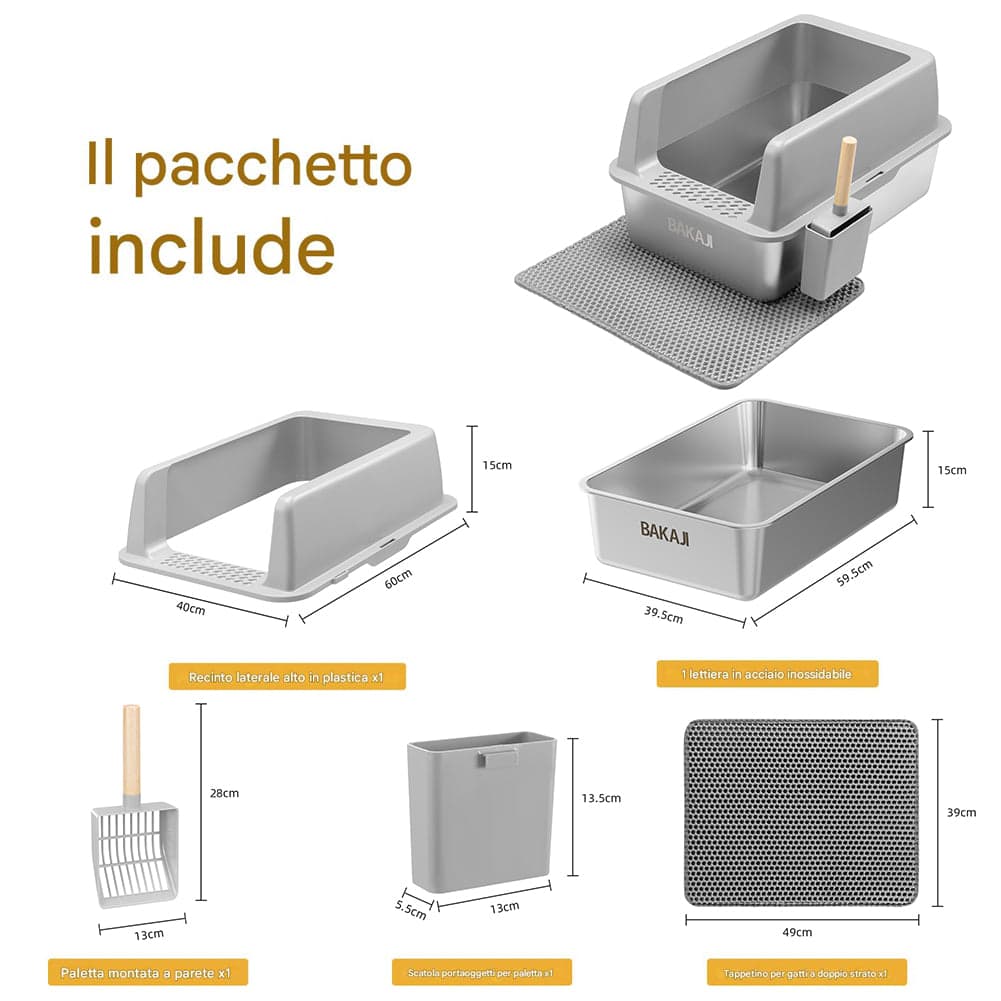 Lettiera per Gatti Grigia in Acciaio con Tappetino Capacità 35 Litri con Paletta in Contenitori per lettiere e cassette igieniche Esplodia - Napoli, commercioVirtuoso.it
