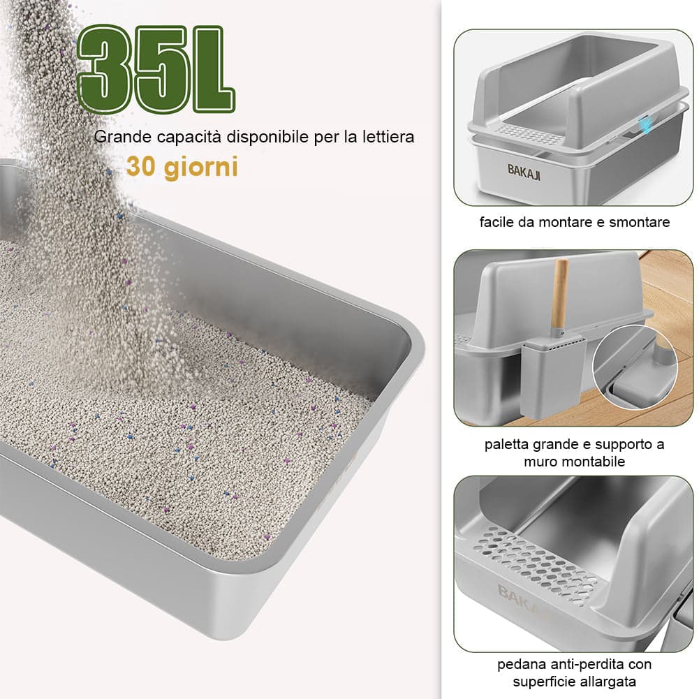 Lettiera per Gatti Grigia in Acciaio con Tappetino Capacità 35 Litri con Paletta in Contenitori per lettiere e cassette igieniche Esplodia - Napoli, commercioVirtuoso.it