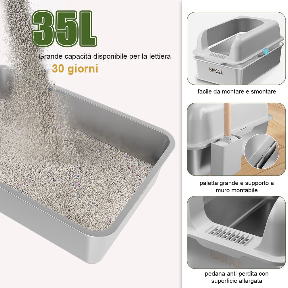 Lettiera per Gatti Acciaio con Tappetino e Pedana Anti Sabbiolina Capacità 35L in Contenitori per lettiere e cassette igieniche Esplodia - Napoli, commercioVirtuoso.it