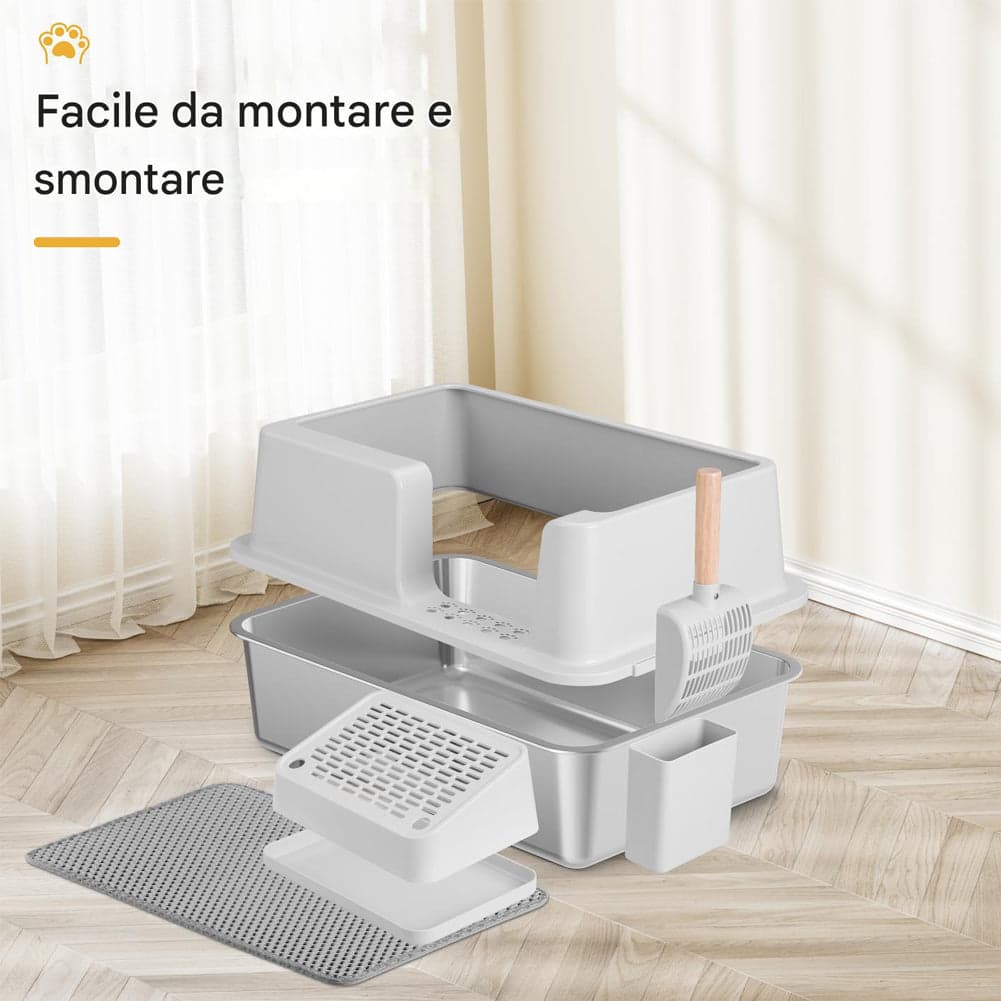 Lettiera per Gatti Acciaio con Tappetino e Supporto Anti Sabbiolina Capacità 35L in Contenitori per lettiere e cassette igieniche Esplodia - Napoli, commercioVirtuoso.it