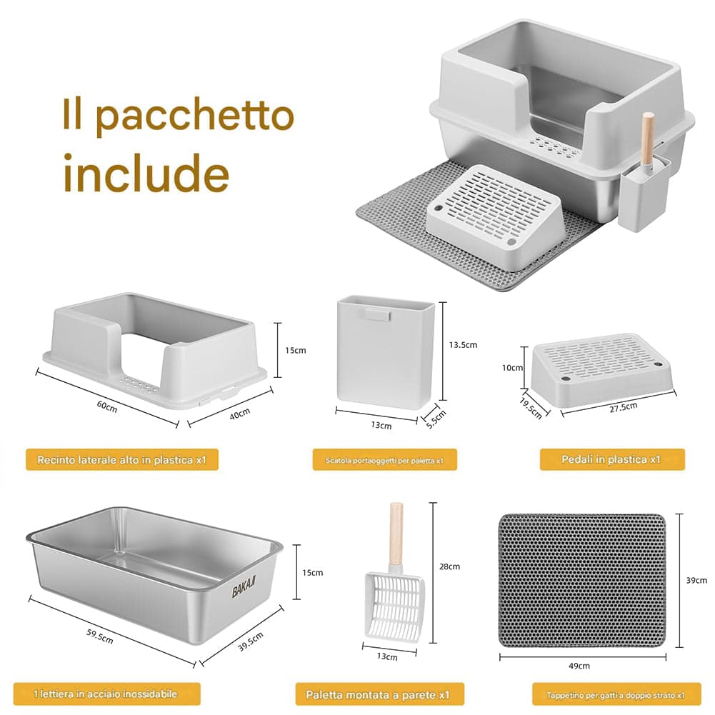 Lettiera per Gatti Acciaio con Tappetino e Supporto Anti Sabbiolina Capacità 35L in Contenitori per lettiere e cassette igieniche Esplodia - Napoli, commercioVirtuoso.it