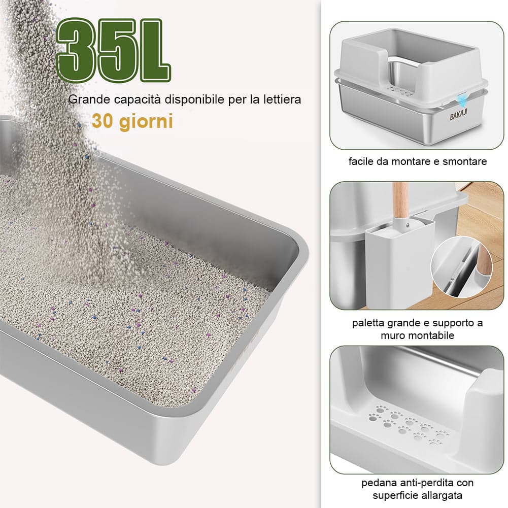 Lettiera per Gatti Acciaio con Tappetino e Supporto Anti Sabbiolina Capacità 35L in Contenitori per lettiere e cassette igieniche Esplodia - Napoli, commercioVirtuoso.it