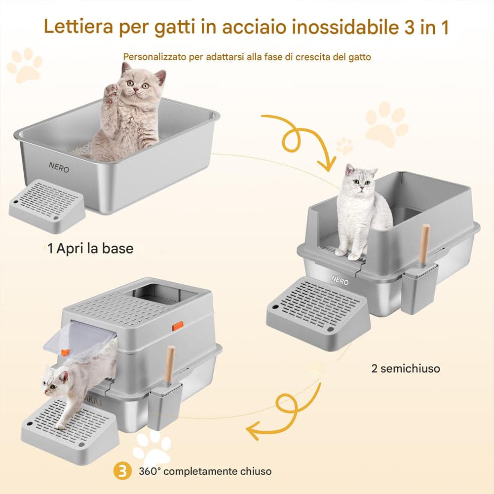 Lettiera per Gatti in Acciaio 35L Sportello Bloccabile e Pedana Anti Sabbiolina in Sabbia e lettiere Esplodia - Napoli, commercioVirtuoso.it
