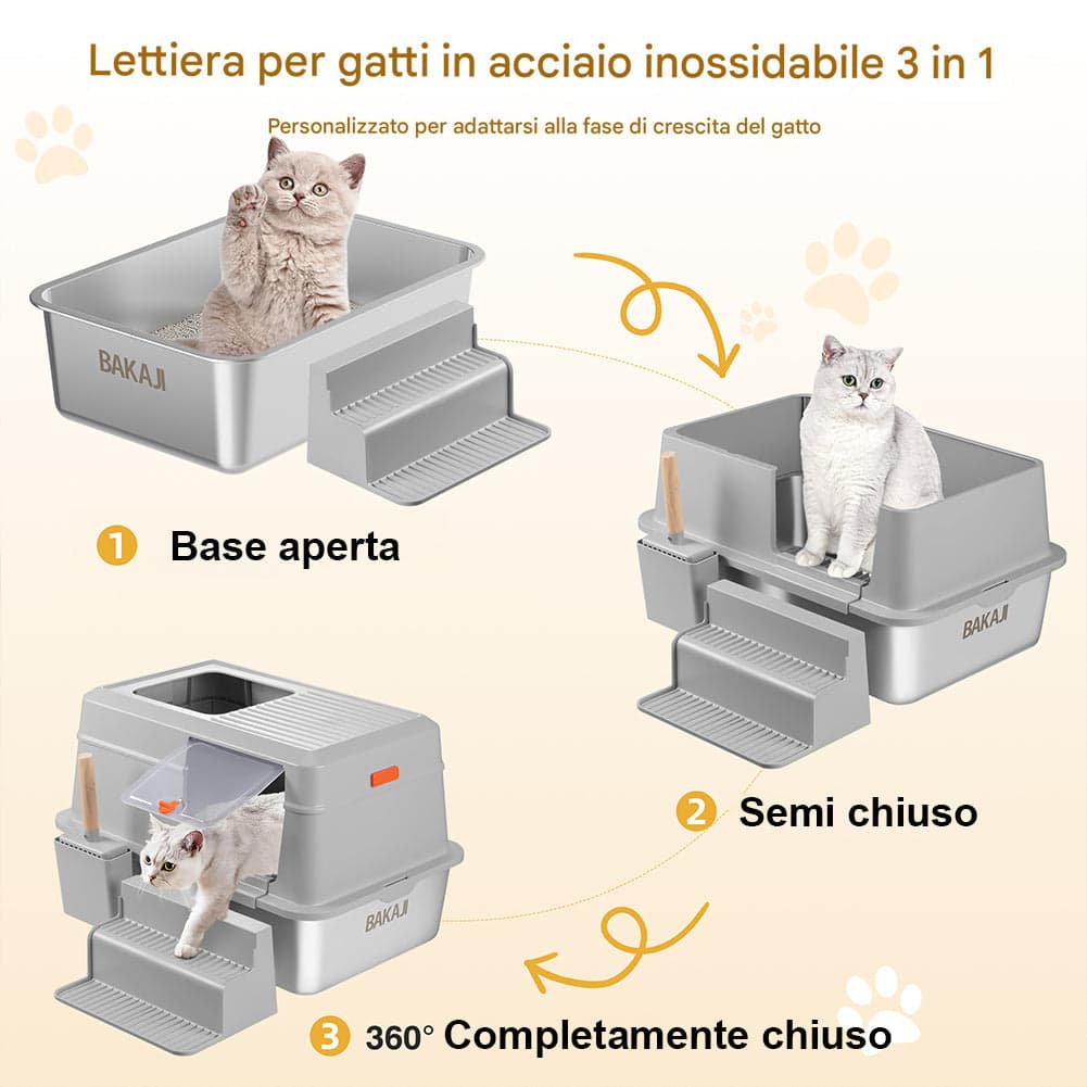 Lettiera per Gatti in Acciaio 35 Litri con Scaletta Anti Sabbiolina e Sportello in Sabbia e lettiere Esplodia - Napoli, commercioVirtuoso.it
