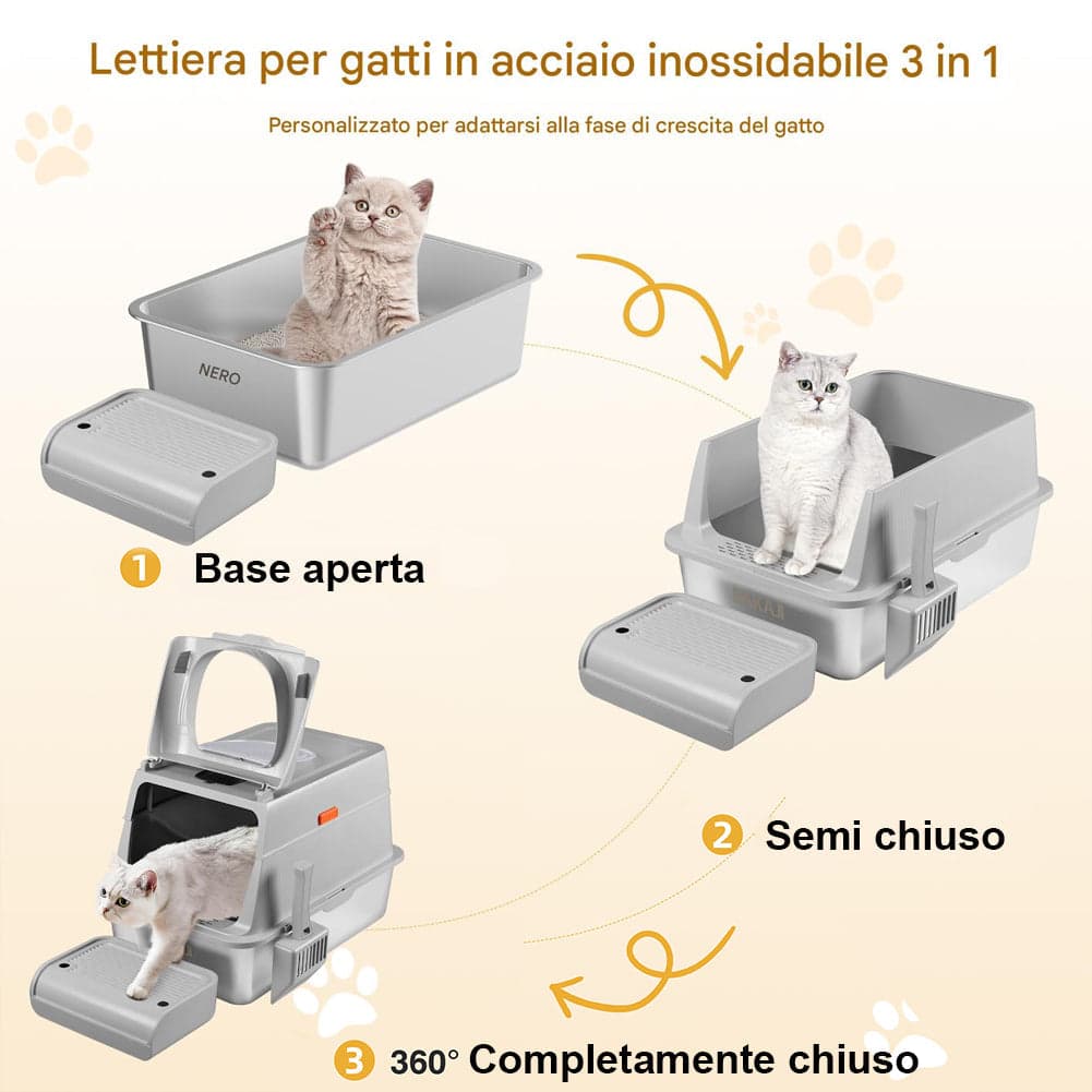 Lettiera per Gatti in Acciaio 35 L con Filtro Antiodore e Pedaliera Anti Sabbia in Contenitori per lettiere e cassette igieniche Esplodia - Napoli, commercioVirtuoso.it