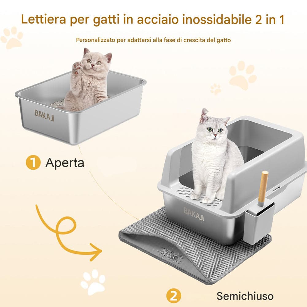 Lettiera per Gatti Grigia in Acciaio con Tappetino Capacità 35 Litri con Paletta in Contenitori per lettiere e cassette igieniche Esplodia - Napoli, commercioVirtuoso.it