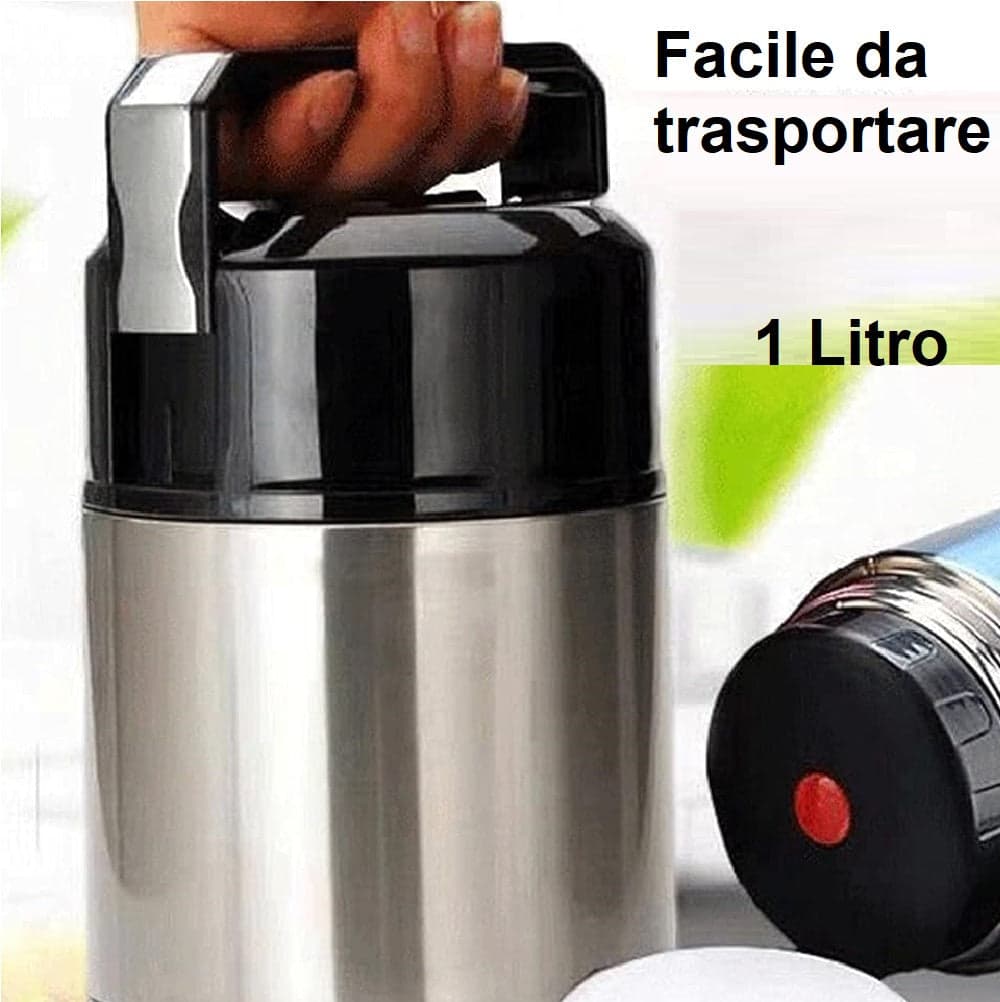 Thermos Porta Pranzo Acciaio Inox 1 Litro con Maniglia Tappo a Vite e Valvola in Barattoli per alimenti isolati Danyx - Casoria, commercioVirtuoso.it