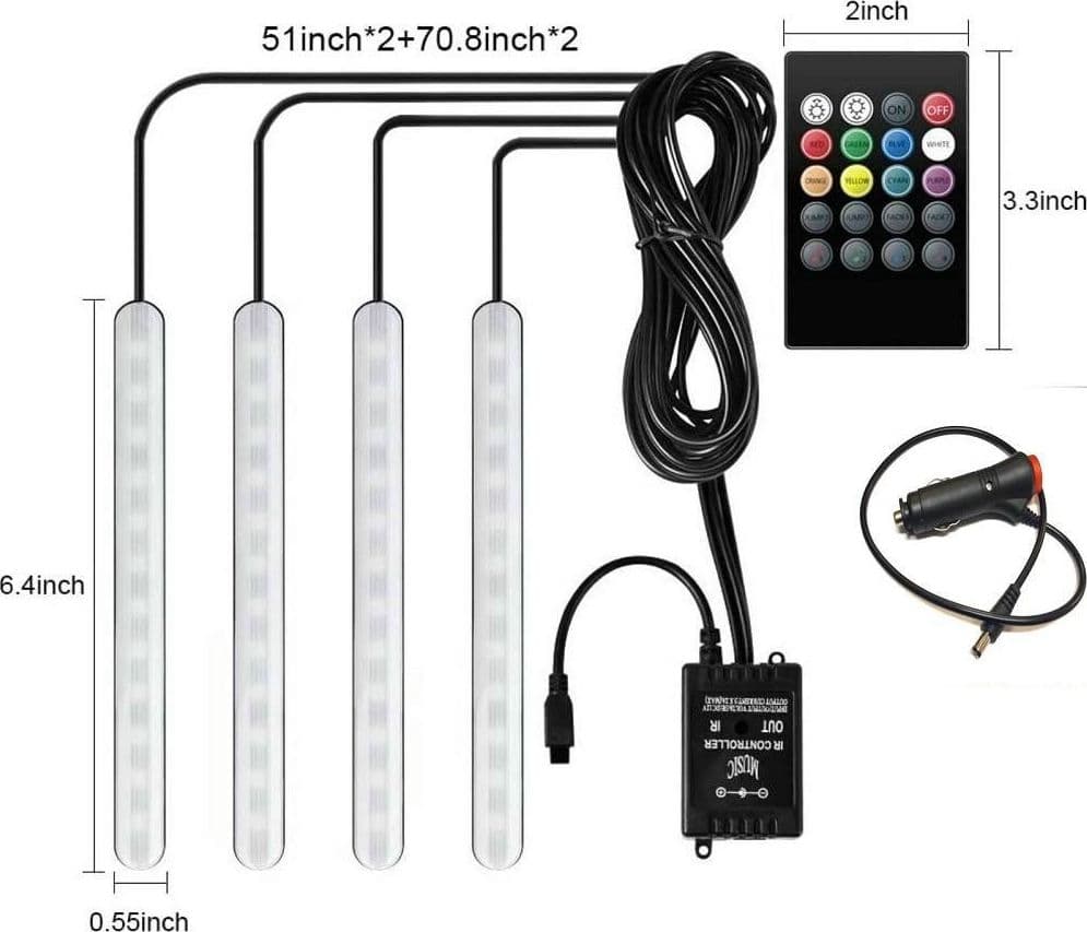 STRISCIA PER AUTO 48 LED RGB 4 BARRE 8 COLORI MODALITÀ MUSICA CON TELECOMANDO in Luci abitacolo Trade Shop italia - Napoli, commercioVirtuoso.it