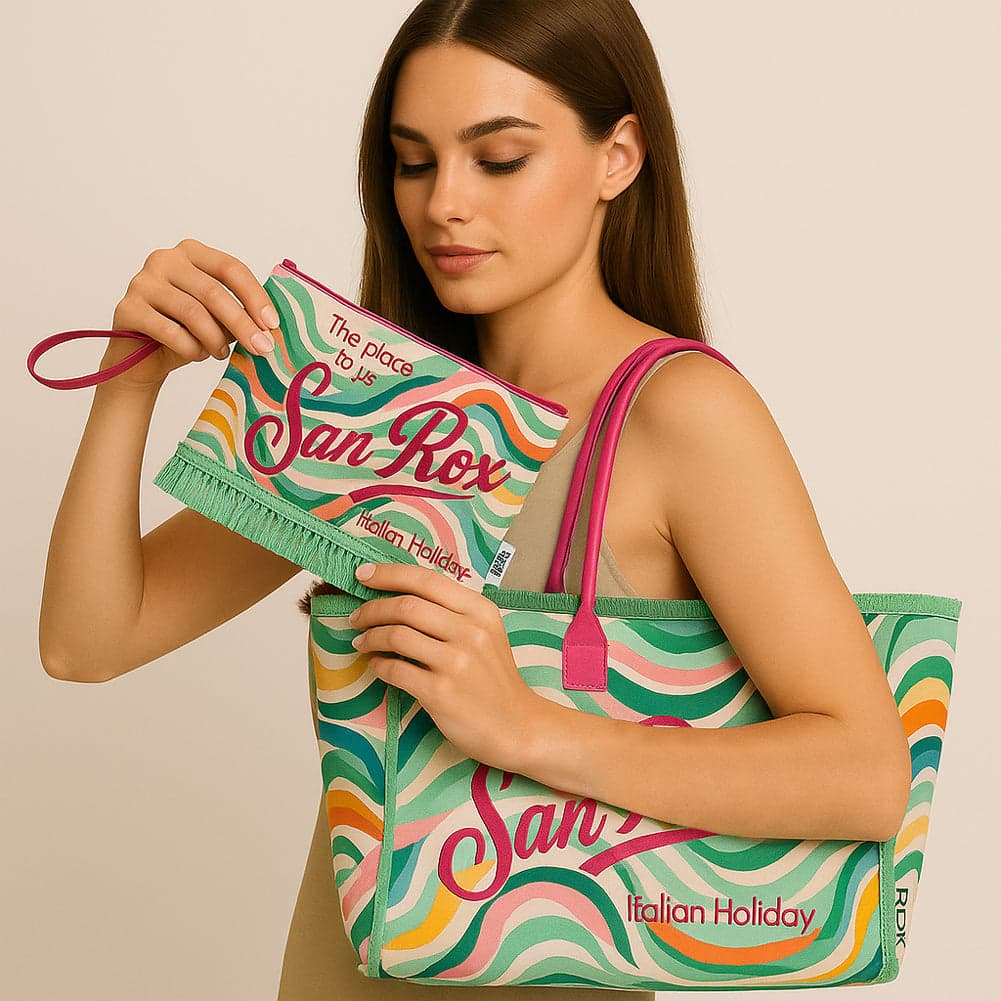 Set Borsa e Pochette Mare Design Fantasy con Frange Borsetta Organizer da Mare in Borse Tote Esplodia - Napoli, commercioVirtuoso.it