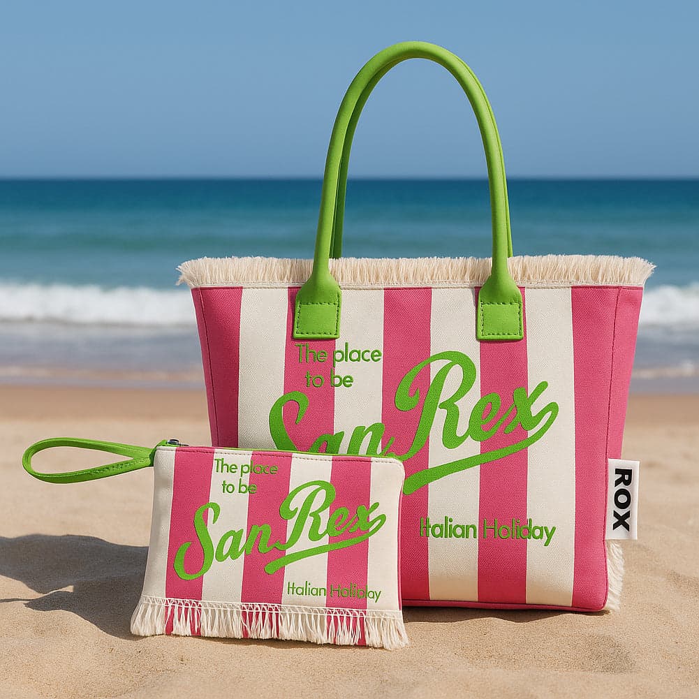 Set Borsa e Pochette Mare a Strisce Rosa con Frange Borsetta Organizer da Mare in Borse a spalla Esplodia - Napoli, commercioVirtuoso.it
