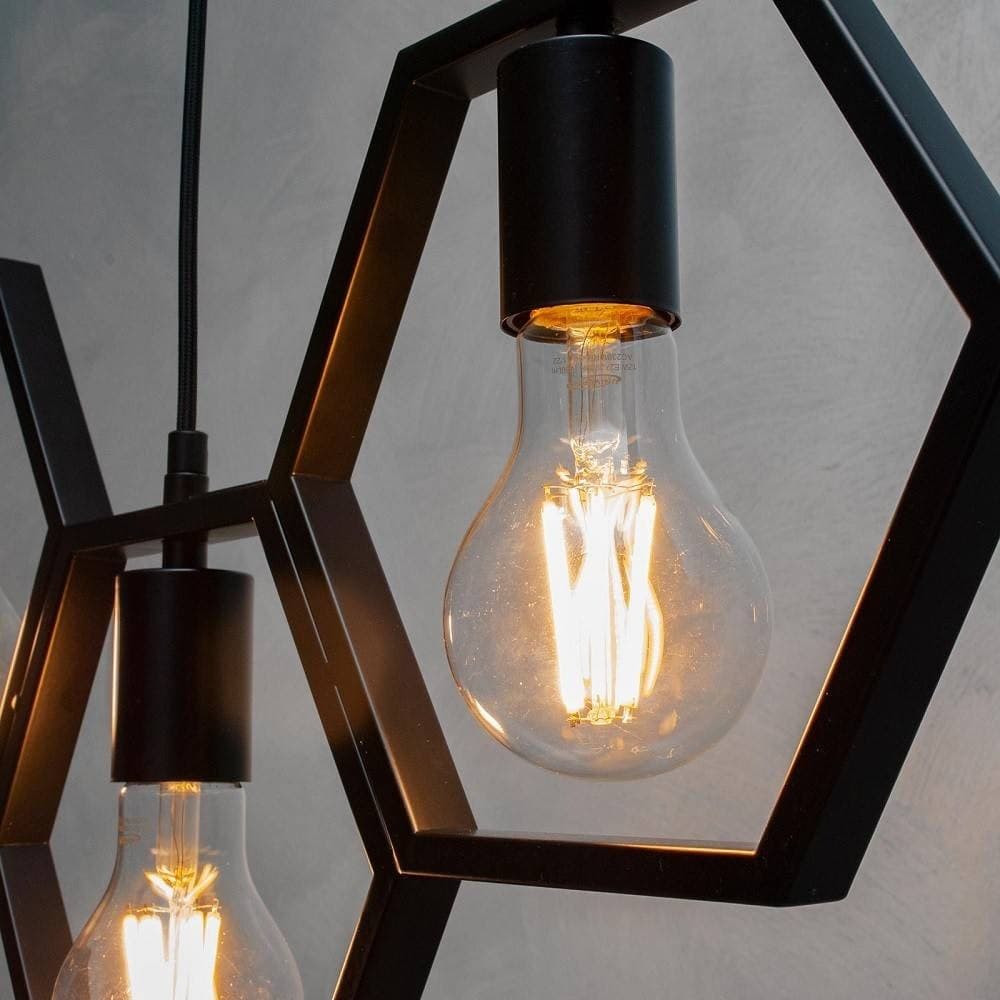 LAMPADARIO SOSPENSIONE GEOMETRICO ESAGONALE E27 INDUSTRIALE NERO VINTAGE LP-89N in Lampade a sospensione Trade Shop italia - Napoli, commercioVirtuoso.it