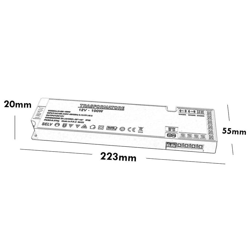 ALIMENTATORE SLIM 100 WATT TRASFORMATORE CORRENTE 12V STRISCE LUCI LED QS-100W in Trasformatori a bassa intensità Trade Shop italia - Napoli, commercioVirtuoso.it