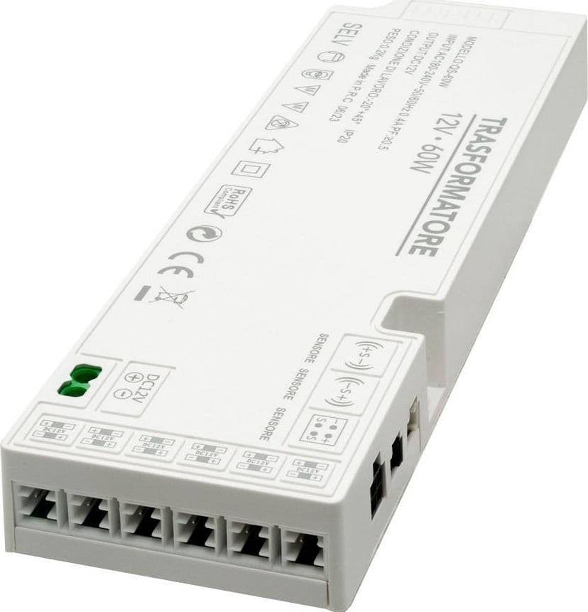 ALIMENTATORE SLIM 60W TRASFORMATORE CORRENTE 12V STRISCE LUCI LED SENSORI QS-60W in Trasformatori a bassa intensità Trade Shop italia - Napoli, commercioVirtuoso.it