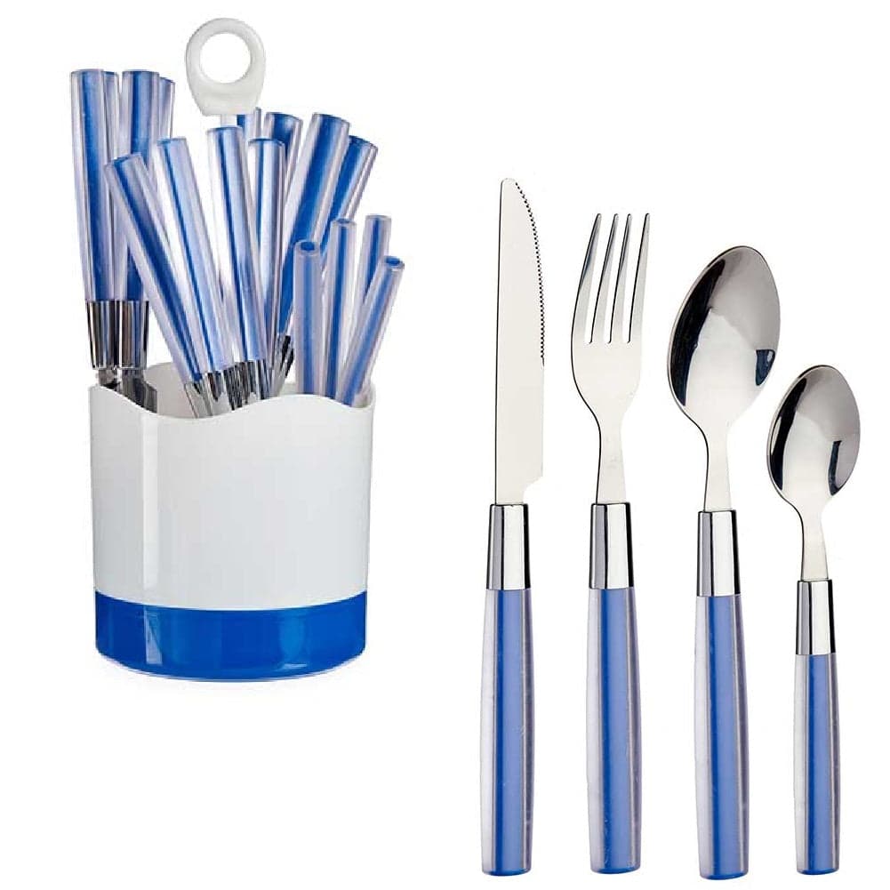 Kit 16 Posate Acciaio Manico Blu con Supporto Scolaposate Design Moderno in Set di posate miste Danyx - Casoria, commercioVirtuoso.it
