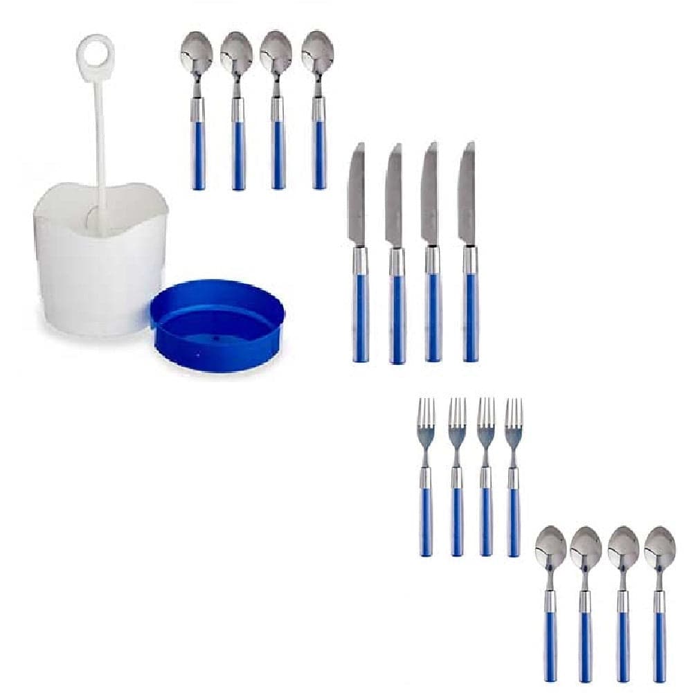Kit 16 Posate Acciaio Manico Blu con Supporto Scolaposate Design Moderno in Set di posate miste Danyx - Casoria, commercioVirtuoso.it