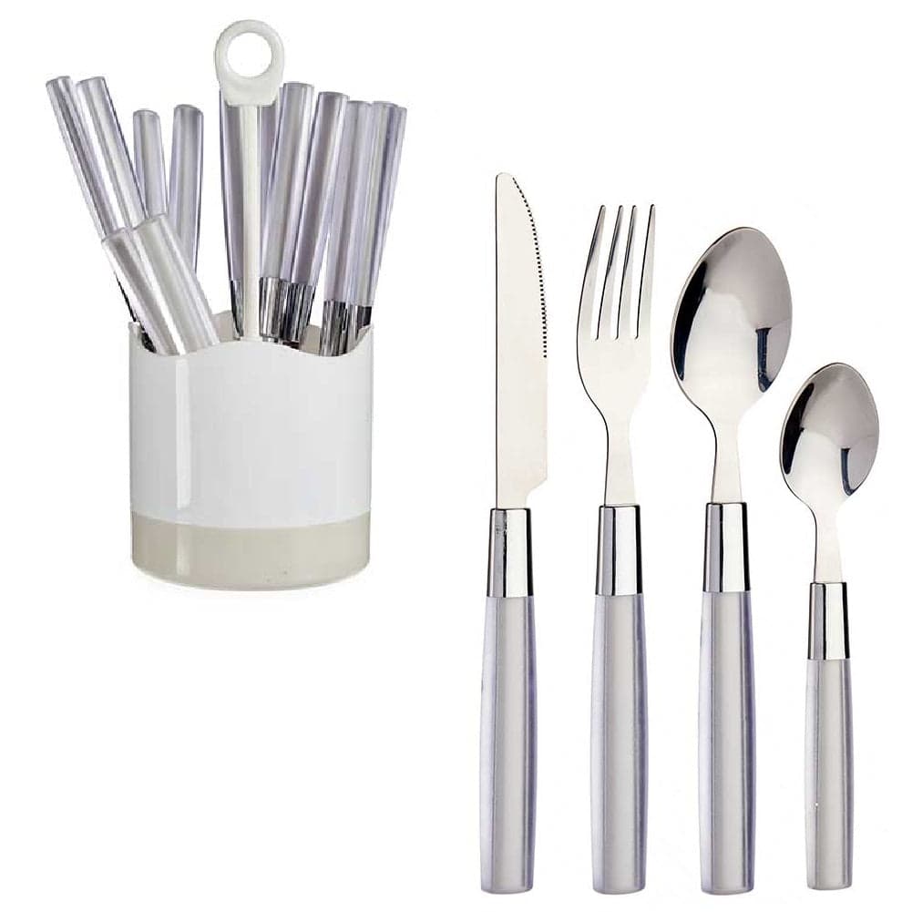 Kit 16 Posate Acciaio Manico Grigio con Supporto Scolaposate Design Moderno in Set di posate miste Danyx - Casoria, commercioVirtuoso.it