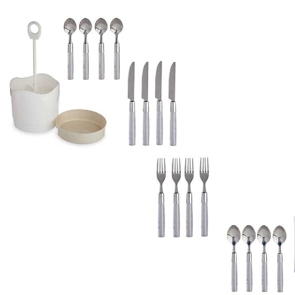 Kit 16 Posate Acciaio Manico Grigio con Supporto Scolaposate Design Moderno in Set di posate miste Danyx - Casoria, commercioVirtuoso.it