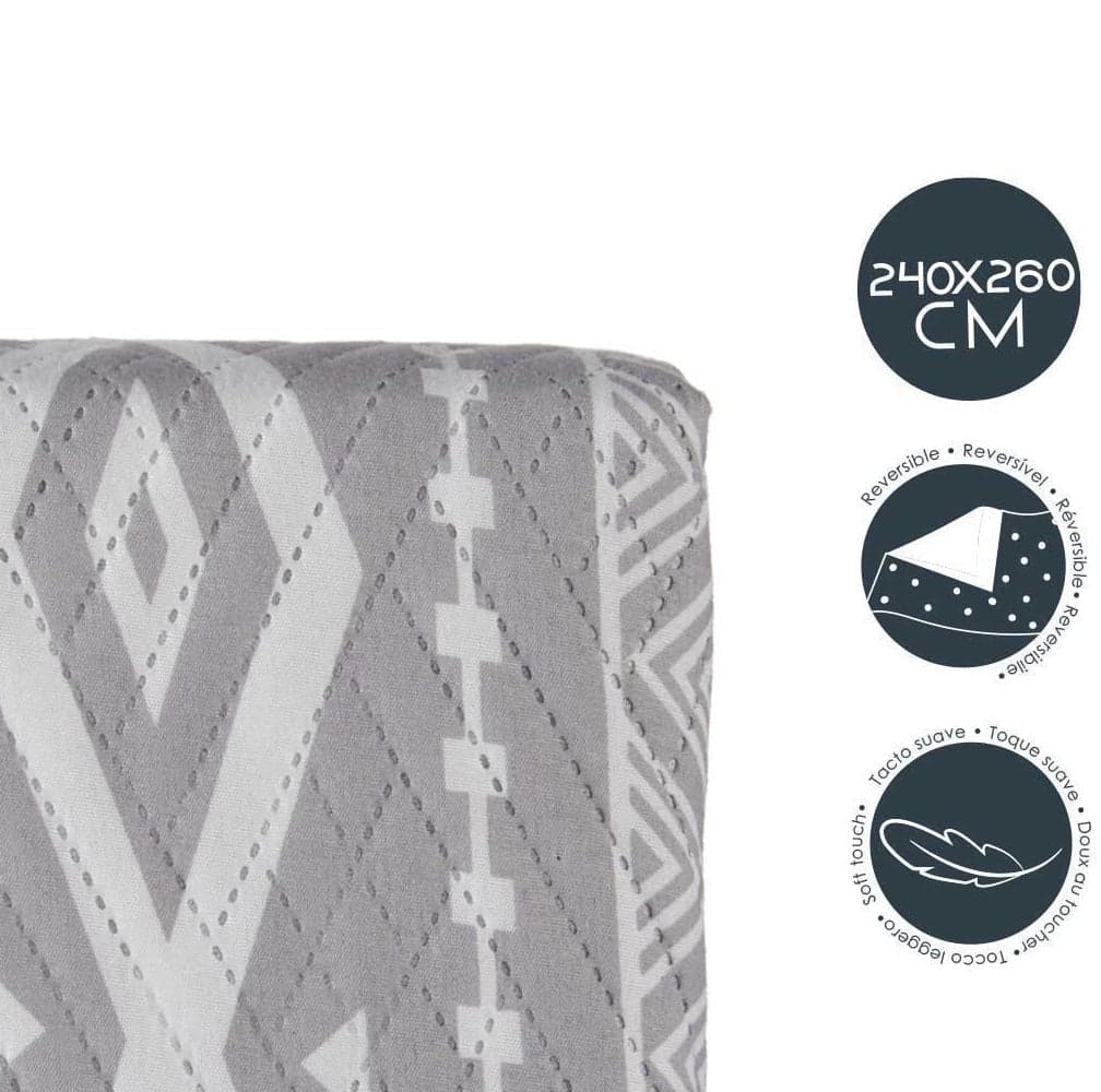 Trapuntino Letto Matrimoniale 240x260 cm Reversibile Bianco Grigio Moderno in Trapunte Danyx - Casoria, commercioVirtuoso.it