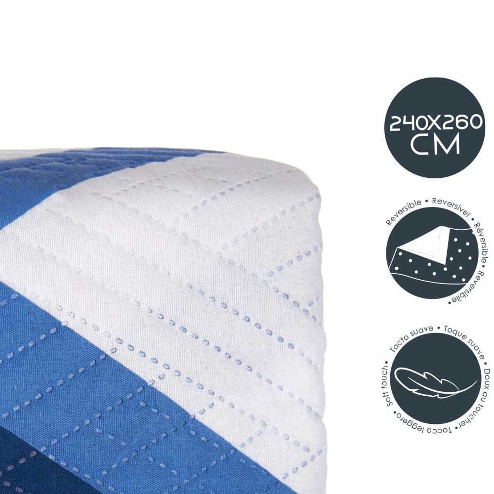 Trapuntino Letto Matrimoniale 240x260 cm Reversibile Bianco Azzurro Moderno in Trapunte Danyx - Casoria, commercioVirtuoso.it
