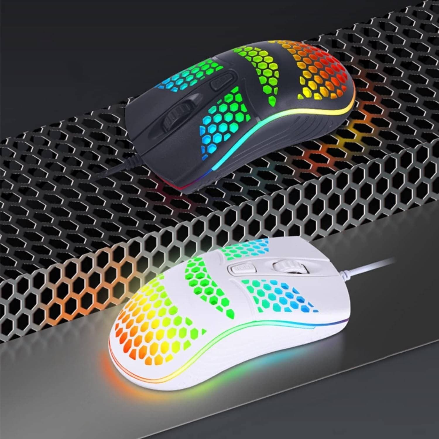MOUSE GAMING CON FILO LEGGERO LUCI A LED MULTICOLOR EFFETTO TRAFORATO PER PC