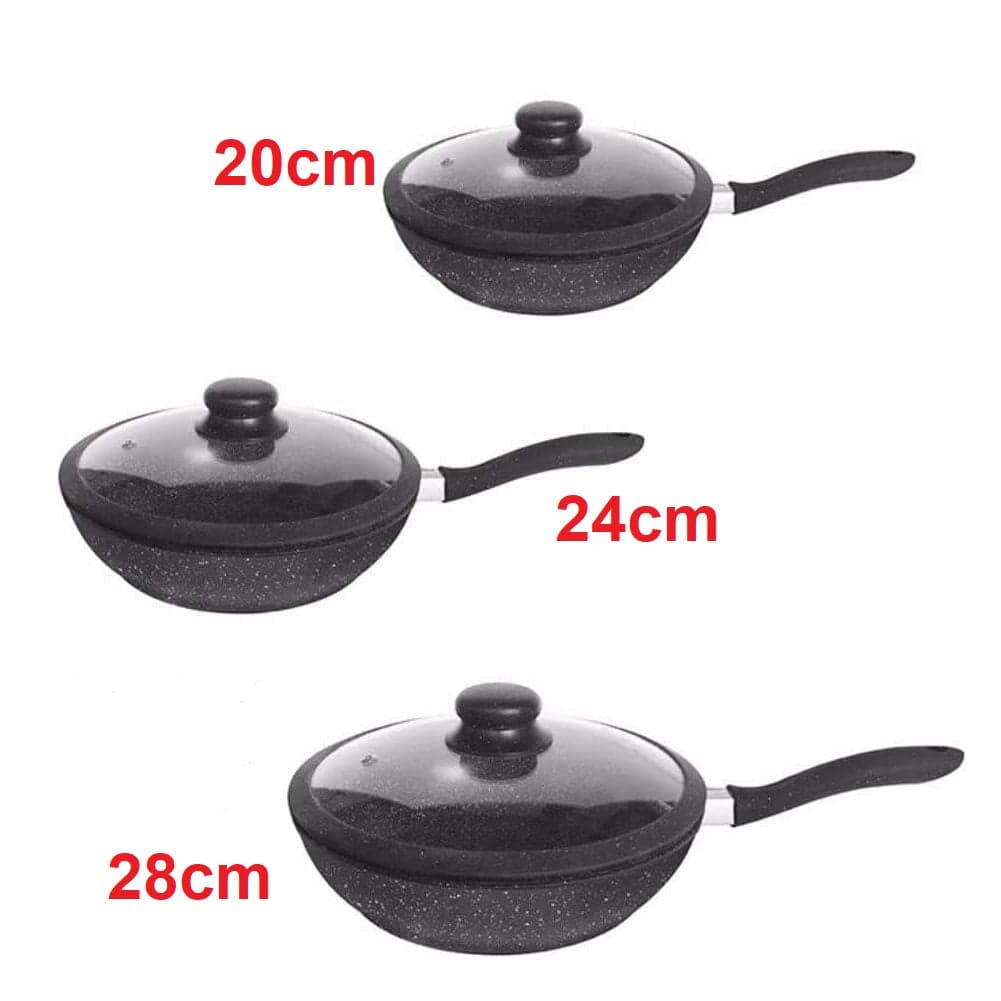 Set Padelle Induzione Pietra Antiaderenti 20/24/28 cm con Coperchi e 5mestoli Nero in Padelle universali Danyx - Casoria, commercioVirtuoso.it
