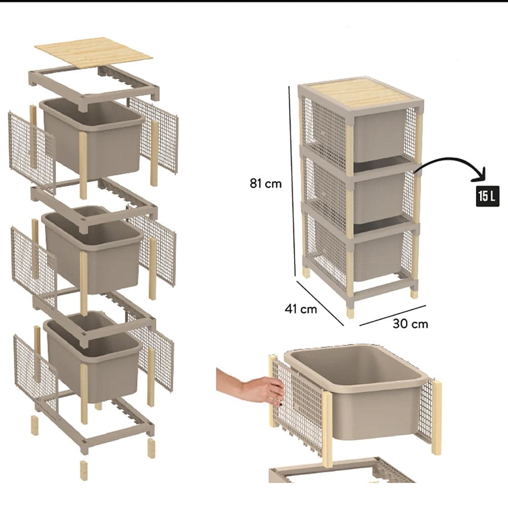 Cassettiera Multiuso 3 Cassetti da 15 L Organizer in Legno e Plastica 82x30x41cm in Cassettiere Esplodia - Napoli, commercioVirtuoso.it