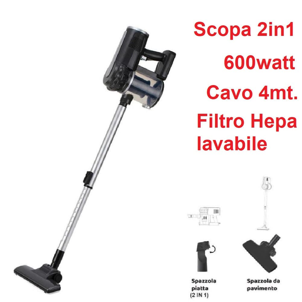 Aspirapolvere 2in1 600W Filtro Hepa Lavabile Scopa Elettrica Compatta Accessori Bianco in Scope elettriche Danyx - Casoria, commercioVirtuoso.it