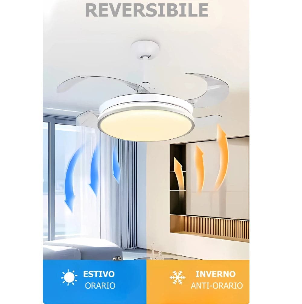 Ventilatore da Soffitto 4 Pale Richiudibili Plafoniera LED 60W Telecomando 110 cm in Ventilatori da soffitto con lampada Danyx - Casoria, commercioVirtuoso.it