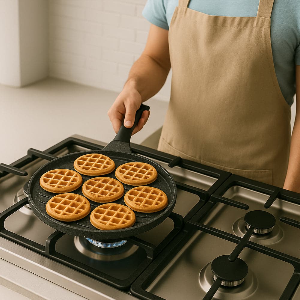 Padella 7 Mini Waffle da 8cm Antiaderente Colazione Brunch Dessert Piastra 26cm in Macchine per Waffle Esplodia - Napoli, commercioVirtuoso.it