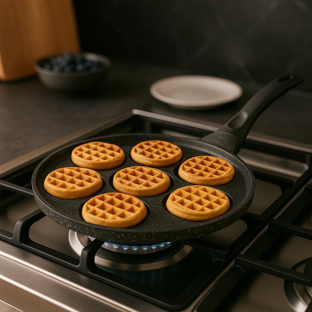 Padella 7 Mini Waffle da 8cm Antiaderente Colazione Brunch Dessert Piastra 26cm in Macchine per Waffle Esplodia - Napoli, commercioVirtuoso.it