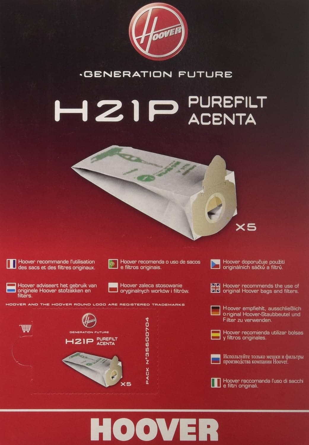 5 SACCHETTI HOOVER ACENTA PUREAIR ORIGINALI H 21 P in prodotto EuroStore07 - Alatri, commercioVirtuoso.it