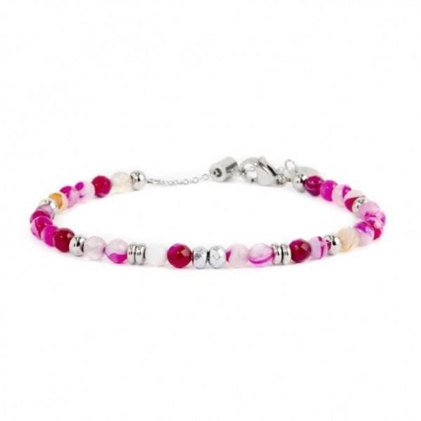 Marlu BRACCIALE SFERE AGATA FUCSIA ACCIAIO